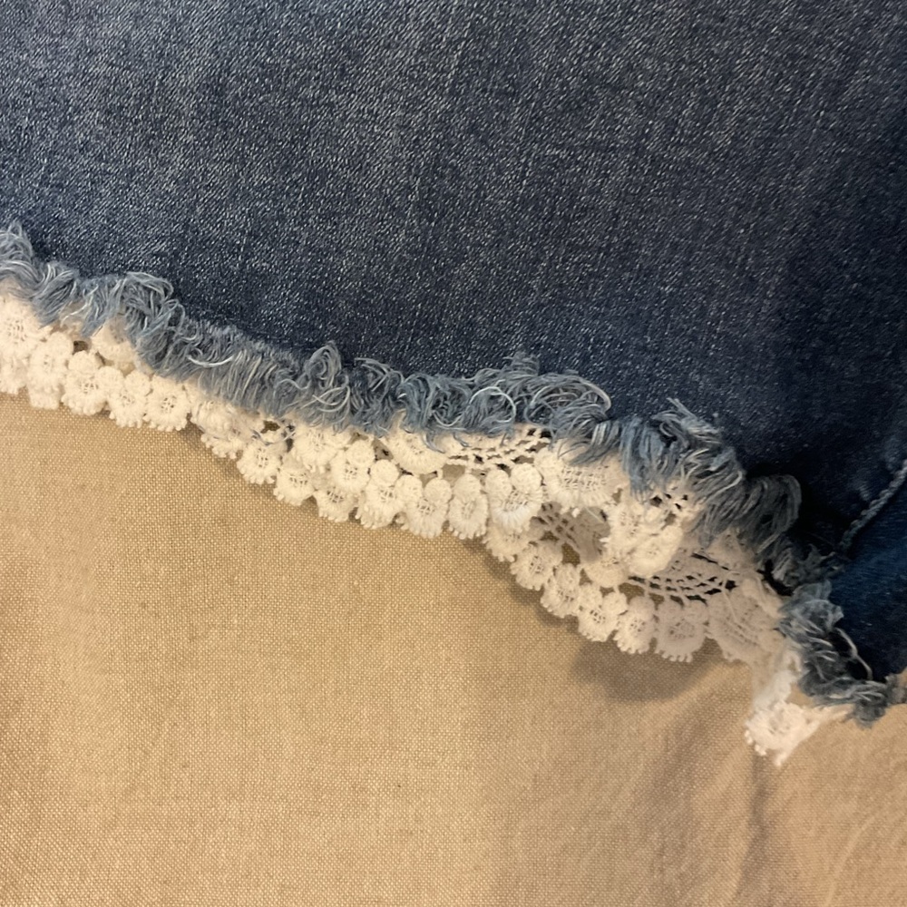 Lane Bryant Women’s Distressed Jean Girlfriend Shorts Lace Trim Mid Rise - Picture 5 of 9